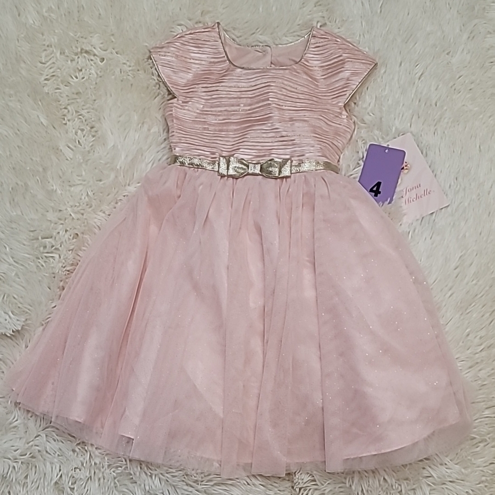 Pink Pleated Midi Dress, Girls Size 4